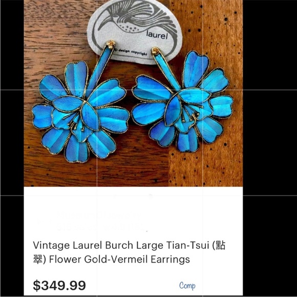 LAUREL BURCH vintage, rare enamel peacock Cloisonné earrings, vtg c1970s - Picture 4 of 7